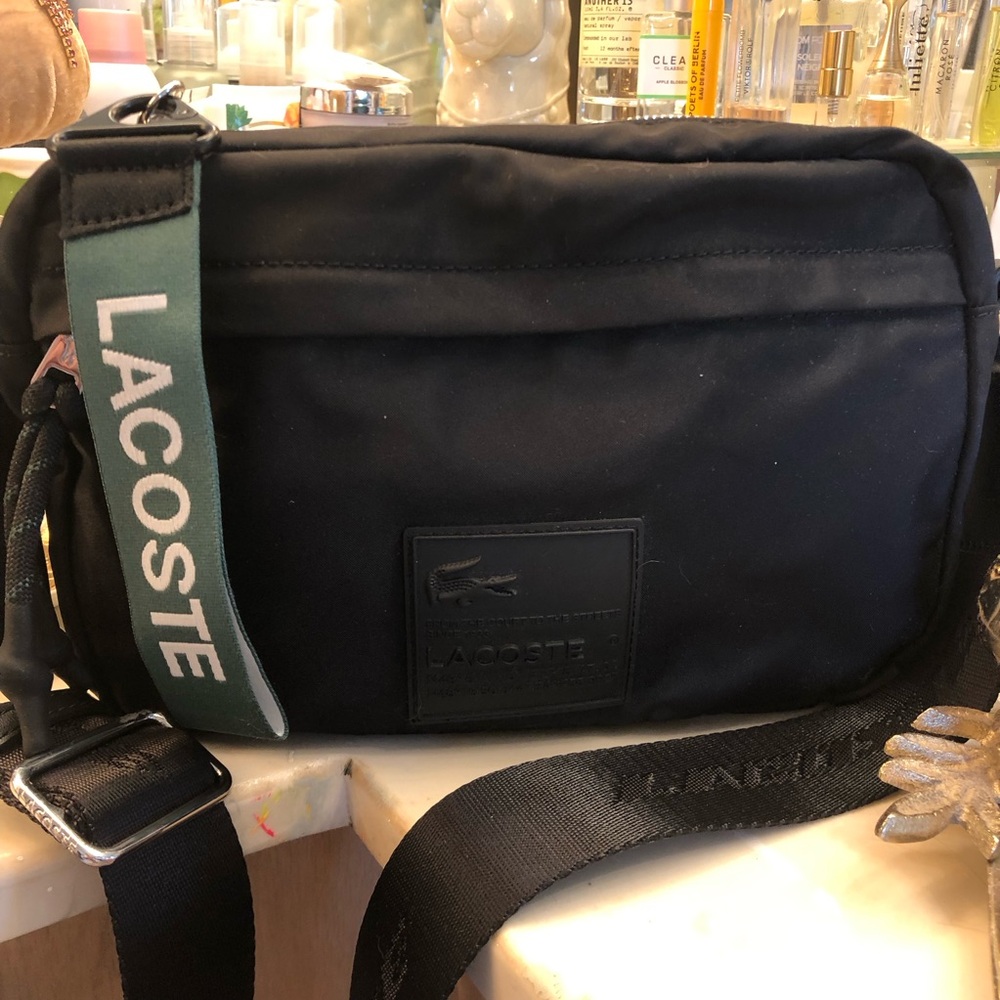 Lacoste Black Travel Messenger Bag Durable Fabric